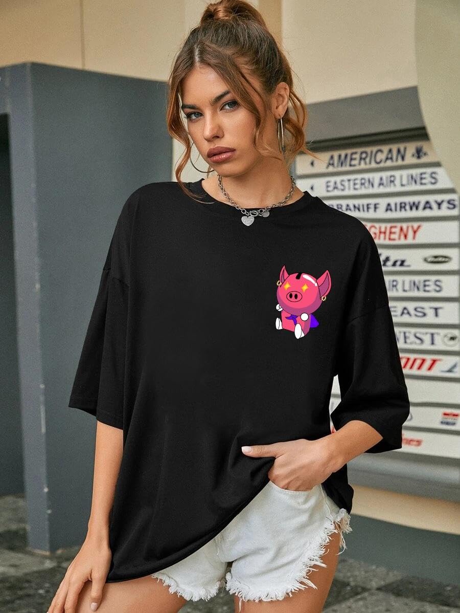 CHKOKKO Printed T-Shirt for Women - Black - Image 4