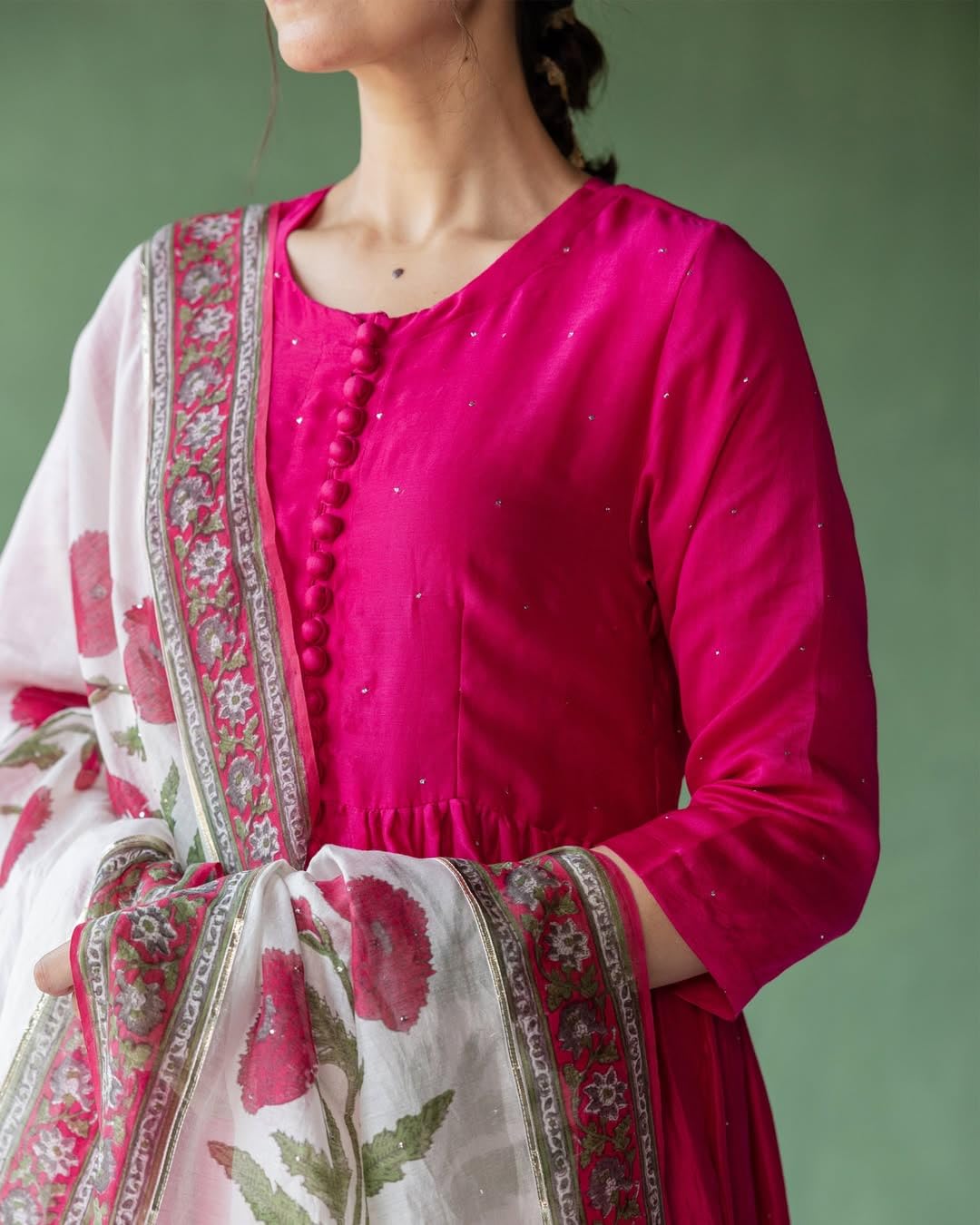 GoSriKi Women's Rayon Viscose A-Line Kurta with Pant & Dupatta - Pink - Image 3