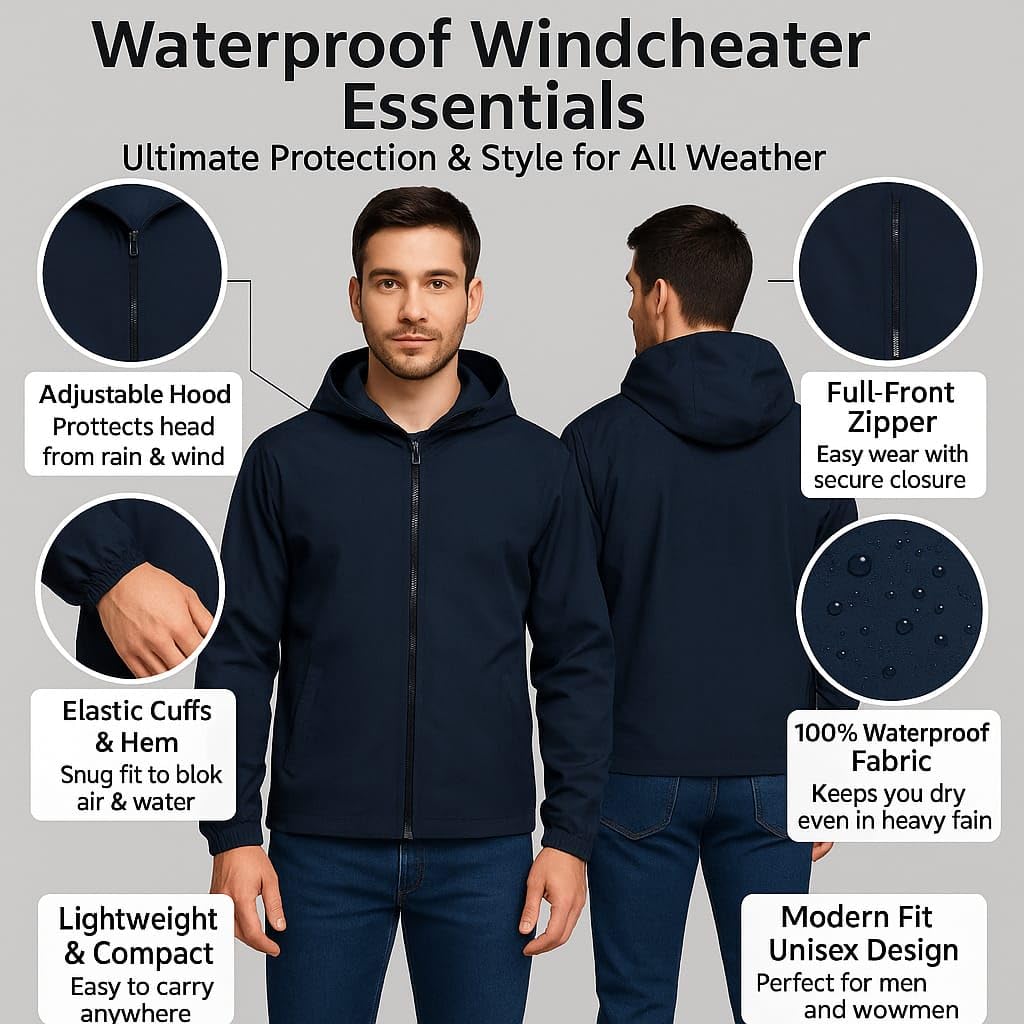 Nephar Men's Waterproof Rain Jacket - Black - Image 4