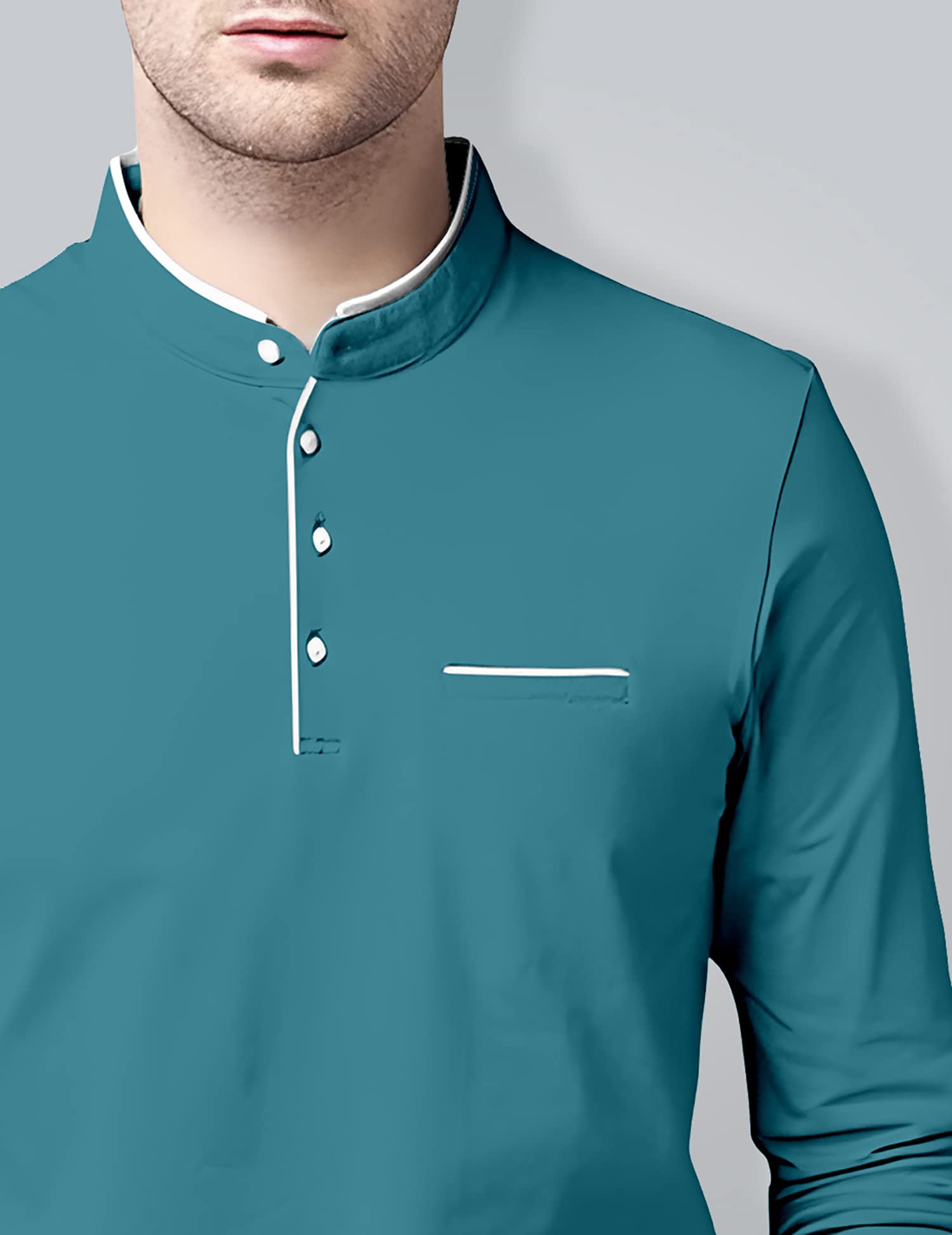 AUSK Men's Cotton Henley Neck T-Shirt - Lightblue - Image 3