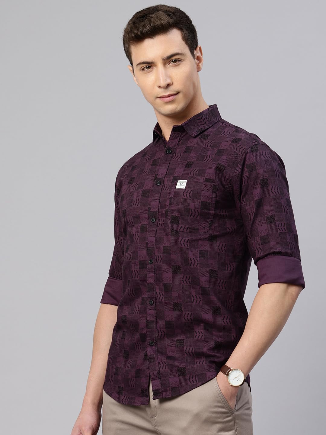 Majestic Man Abstract Printed Cotton Shirt - Dark Purple - Image 3