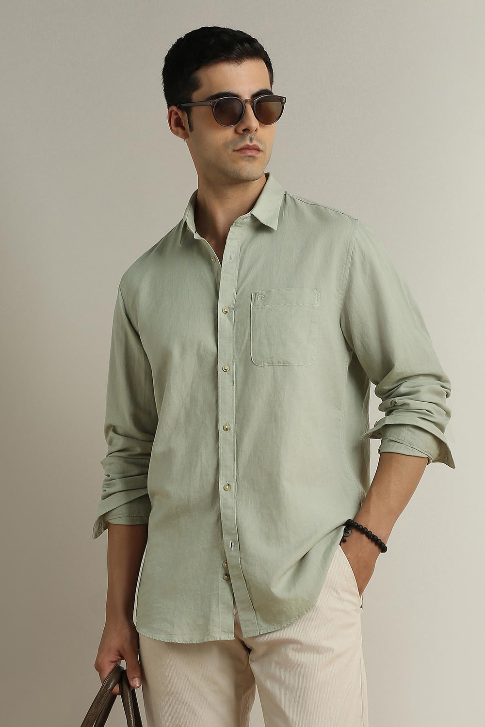 Peter England Men's Slim Fit Shirt - Green - Image 2
