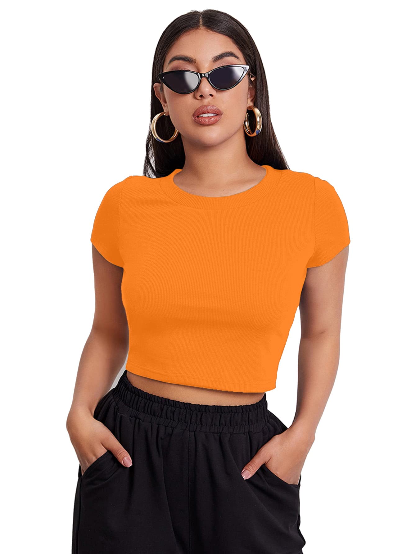 Aahwan Orange Ribbed Crop Top for Women & Girls