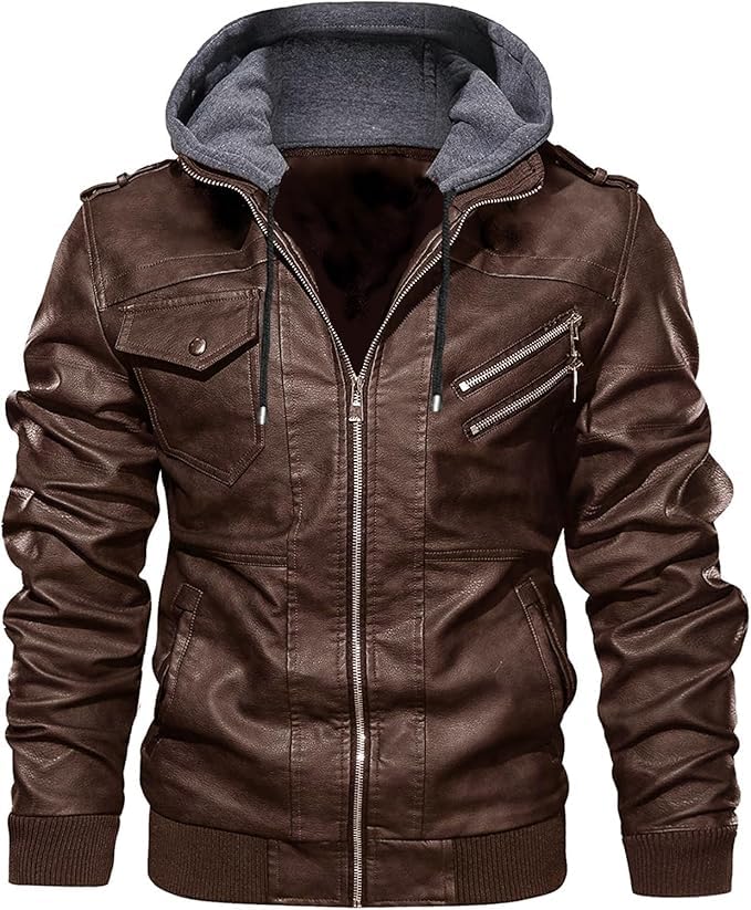 Blaq Ash Men's Faux Leather Motorcycle Jacket - Brown/Black