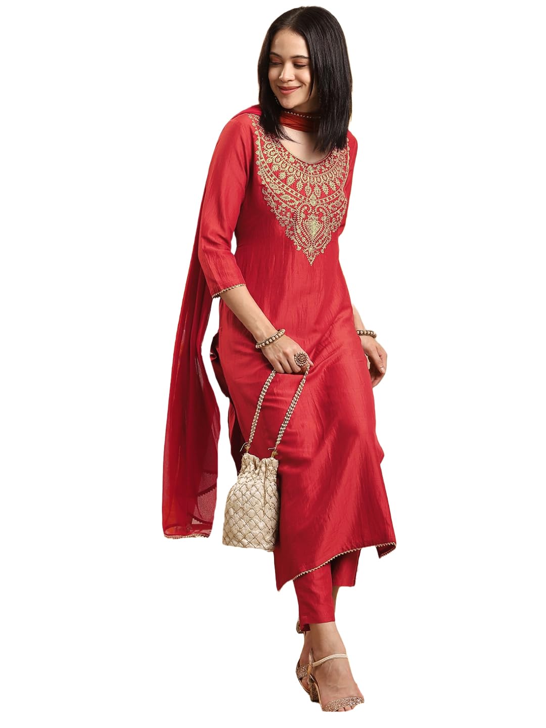 GoSriKi Red Rayon Kurta Set