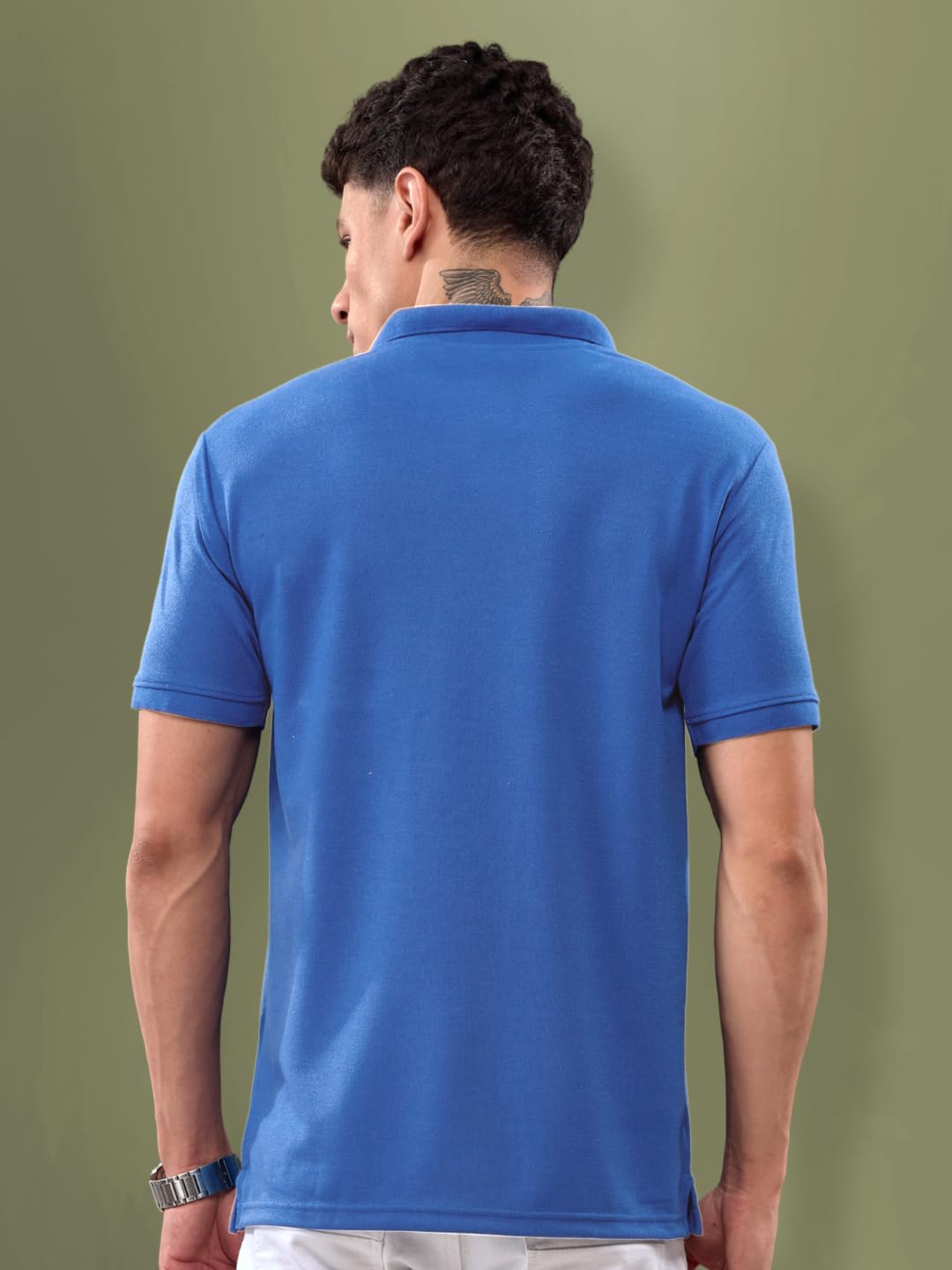 Lux Men Polo T-Shirt - Bright Blue Cotton - Image 3