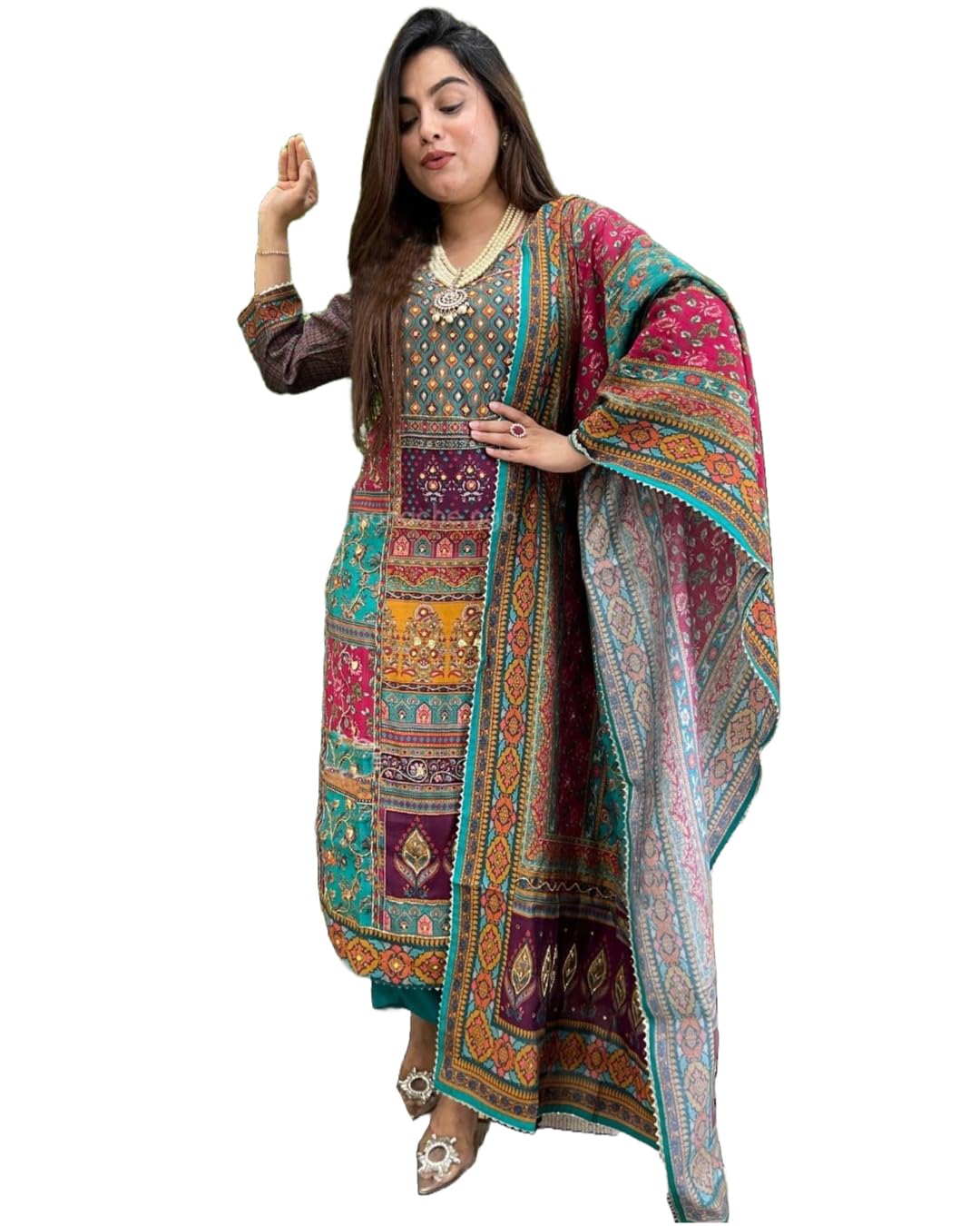 GoSriKi Women's Rayon Kurta with Pant & Dupatta - Sula Green