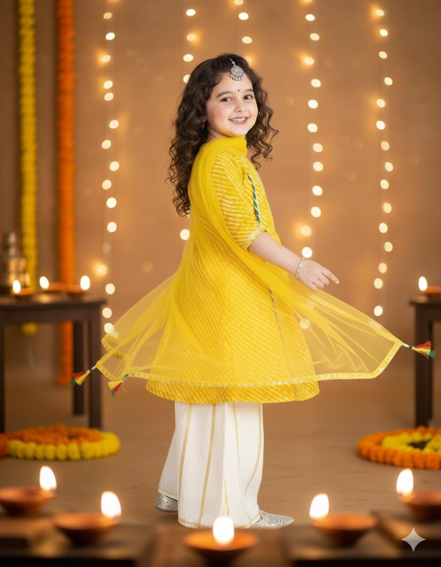 Naixa Girls Yellow & White Rayon Top Sharara Suit - Image 3