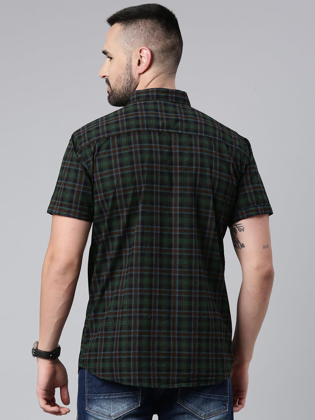 Majestic Men's Cotton Checkered Casual Shirt - Green - Image 4