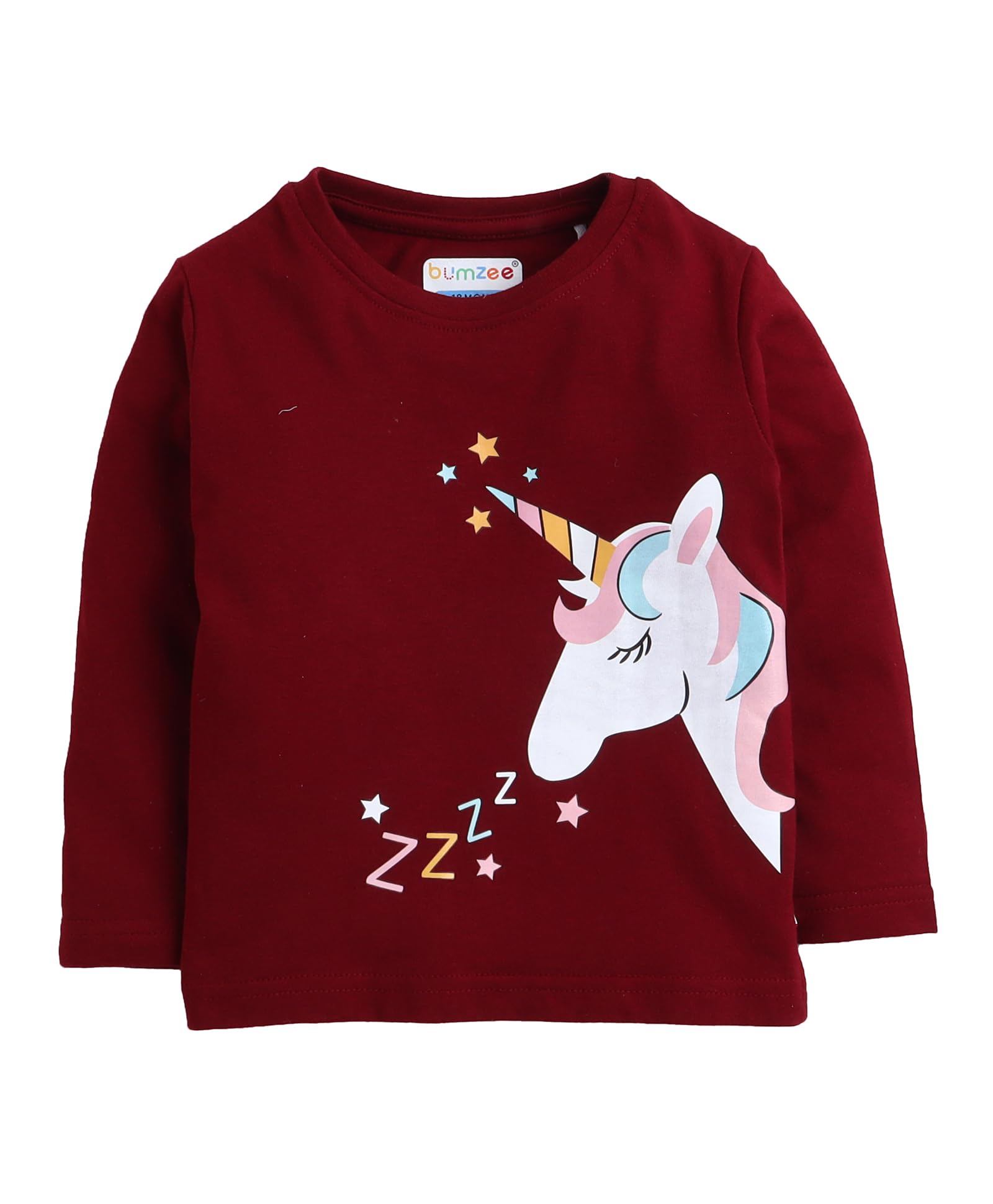 BUMZEE Girls Cotton T-Shirt And Pajama Set - Maroon - Image 2
