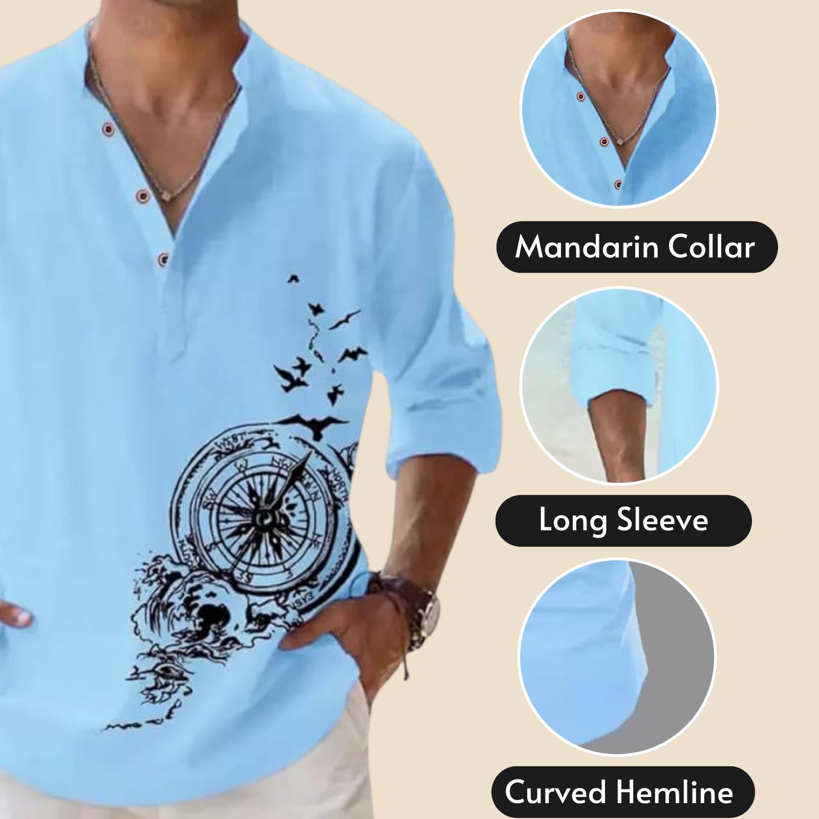 DEELMO Men Cotton Blend Kurta - Blue - Image 2