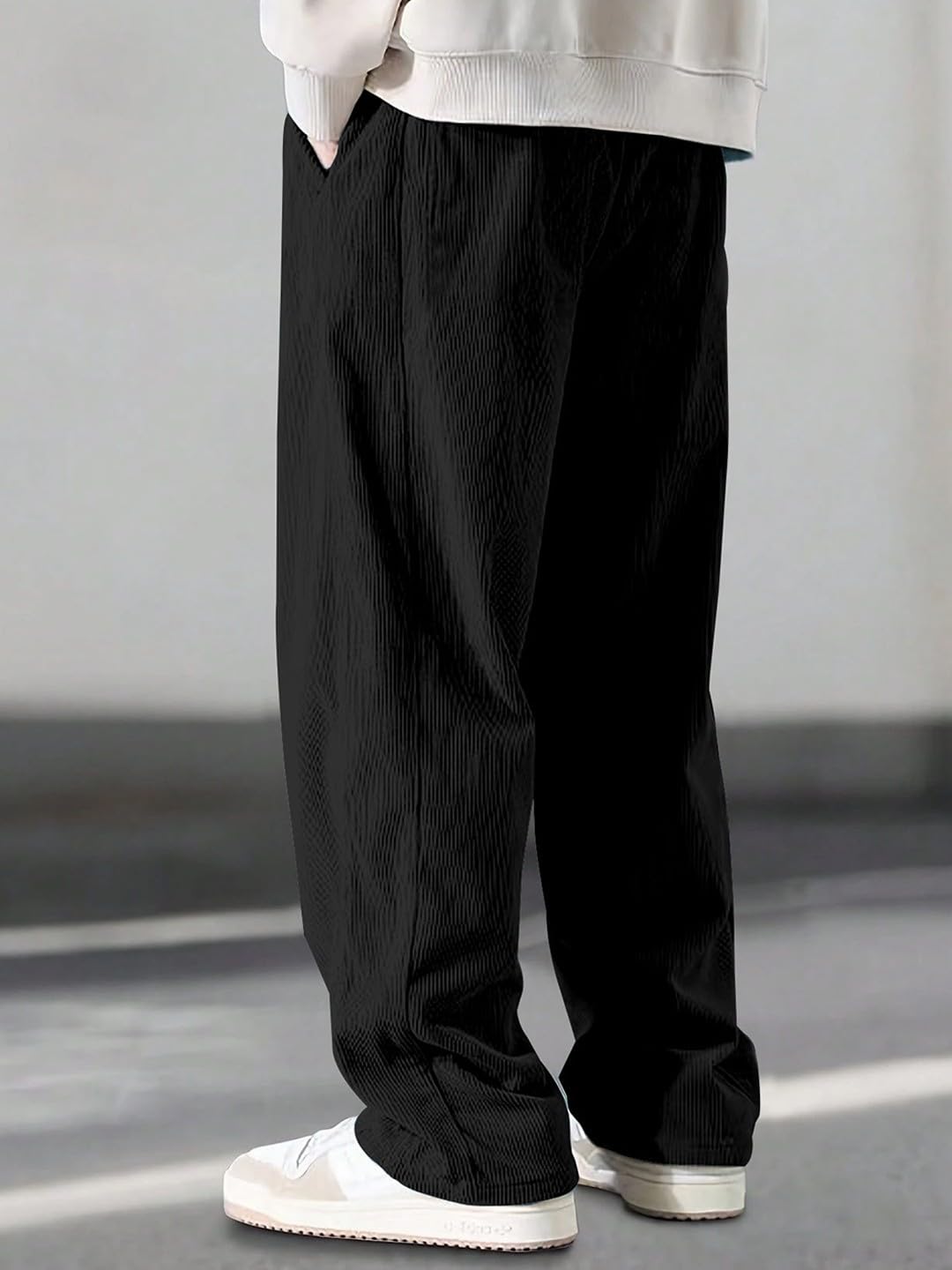 Preneum Men's Mid Rise Poly Cotton Trouser - Black Beige Grey - Image 3