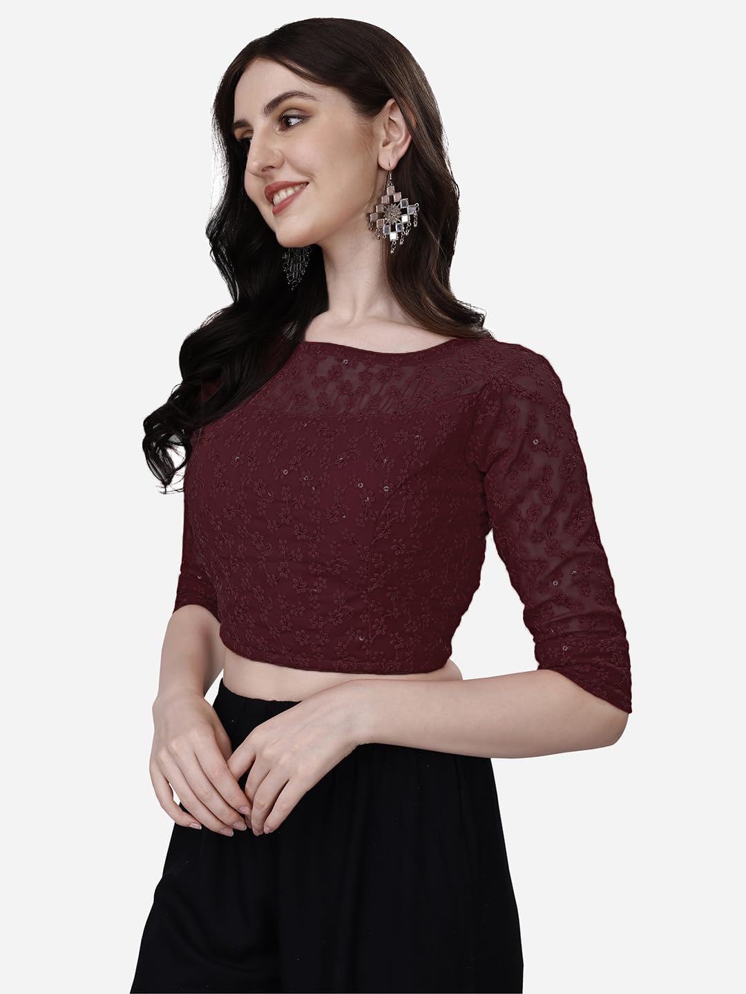 Maroon Georgette Boat Neck Blouse for Women - Image 3