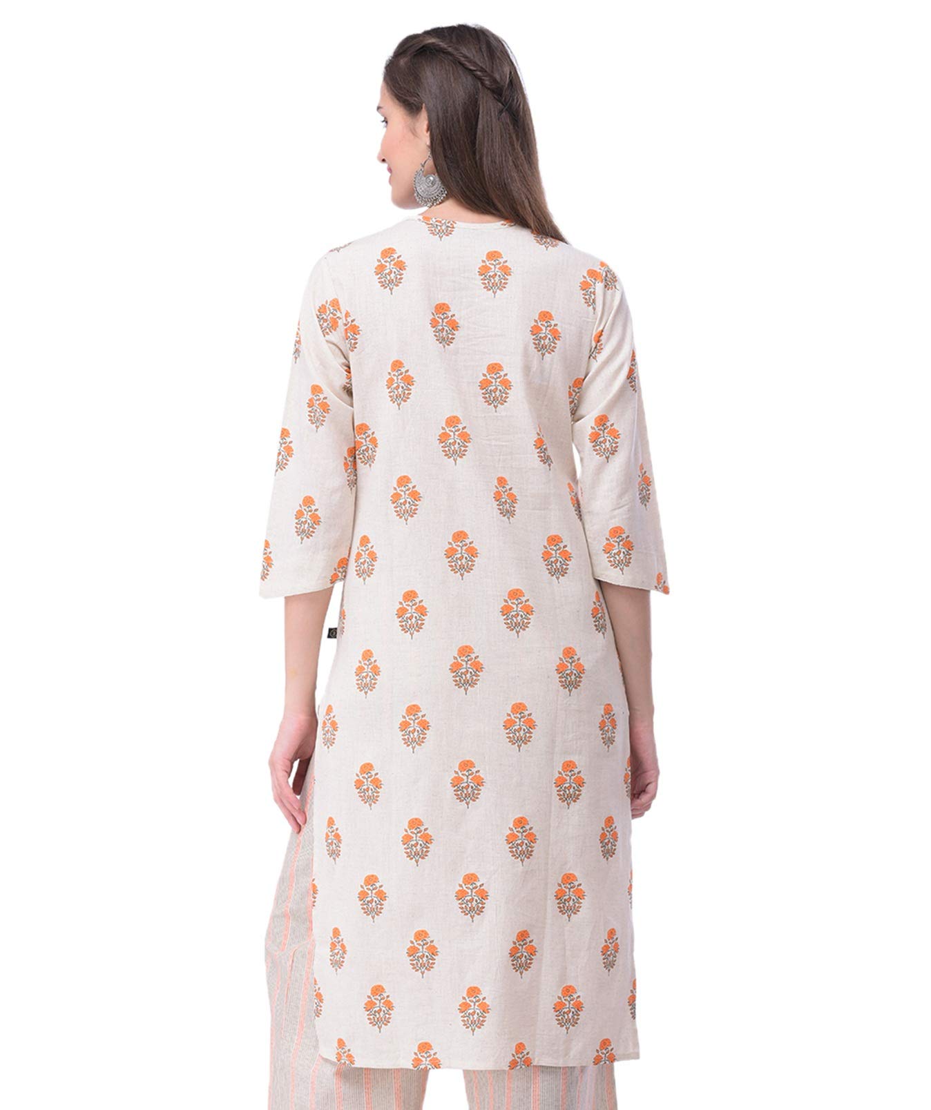 Pistaa Orange Printed Cotton Kurta for Women - Image 3