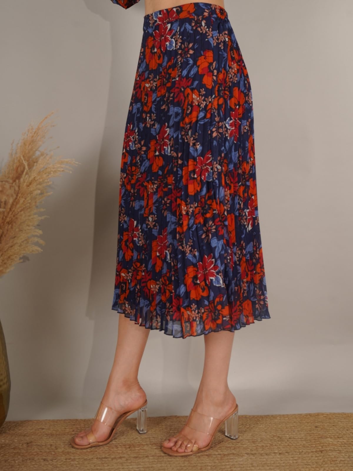 NUEVOSDAMAS Navy Floral Georgette Midi Skirt - Image 5