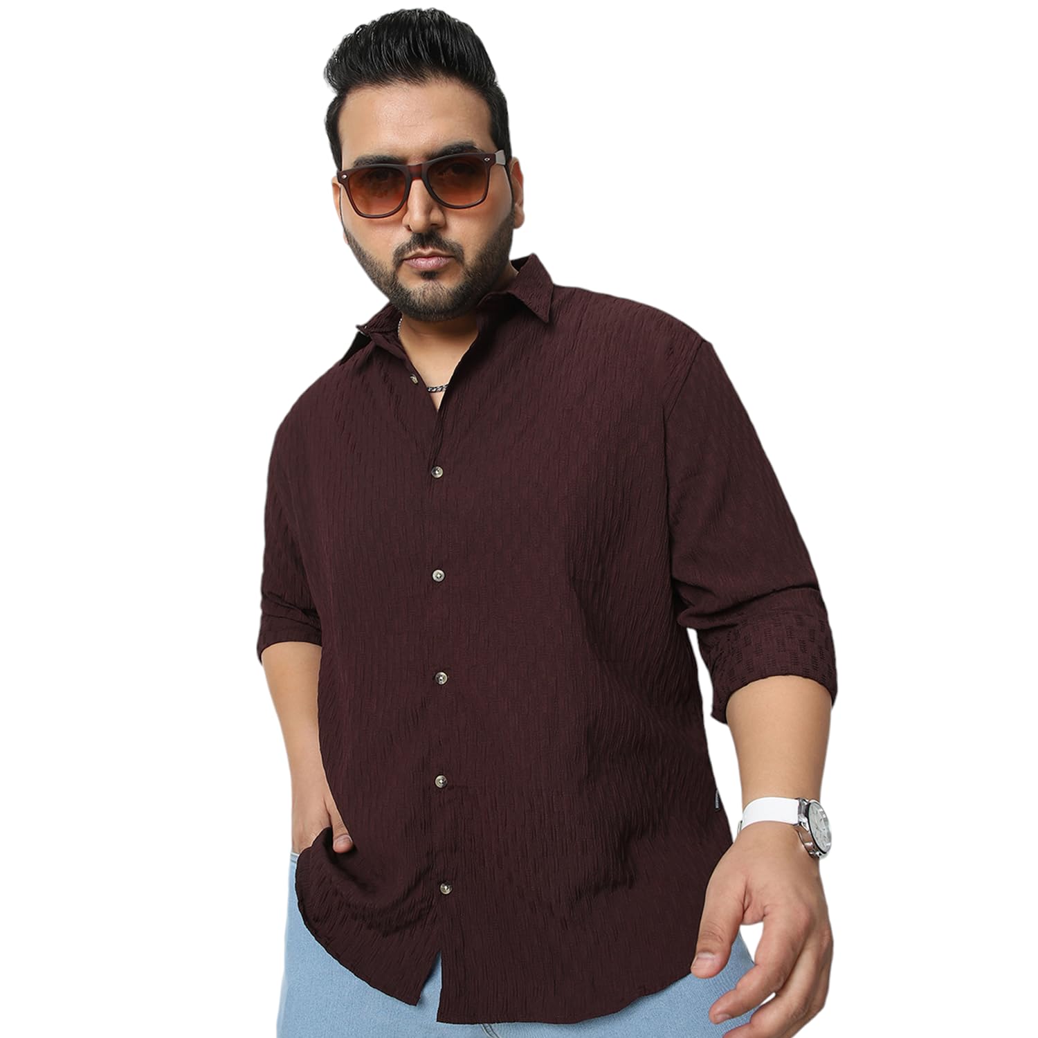 Urbano Men's Maroon Cotton Shirt