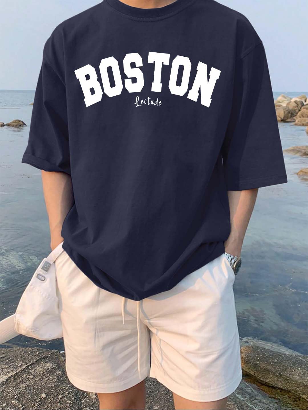 LEOTUDE Men's Graphic T-Shirt - Navy Blue - Image 3