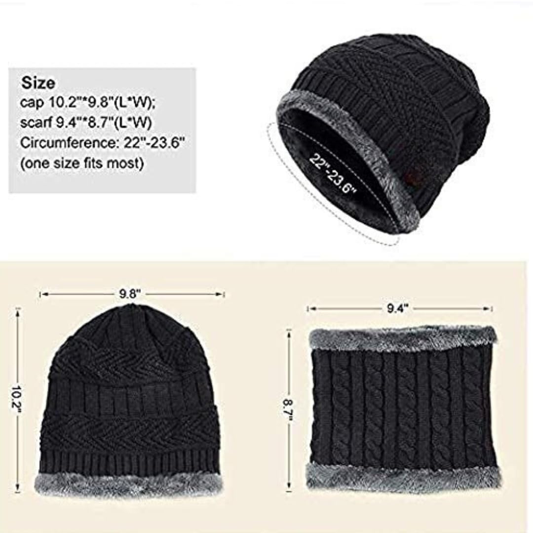 HUNTSMANS ERA Men's Wool Beanie Hat Scarf Gloves Set - Black - Image 4