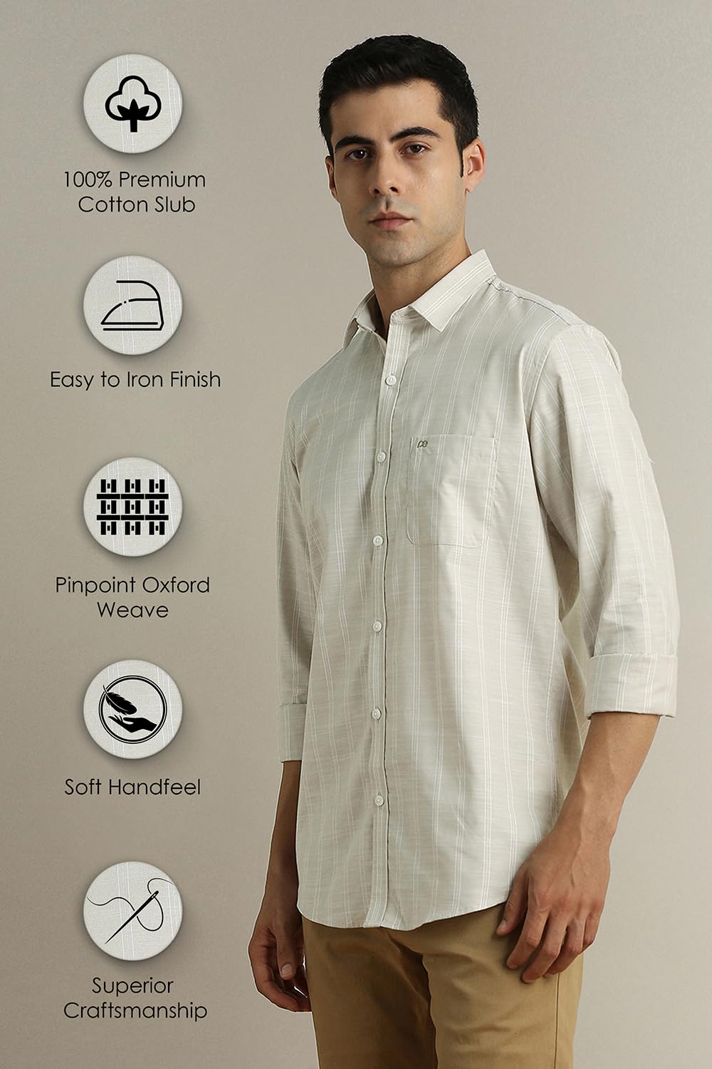 Peter England Men's Striped Slim Fit Shirt - Grey - Image 4