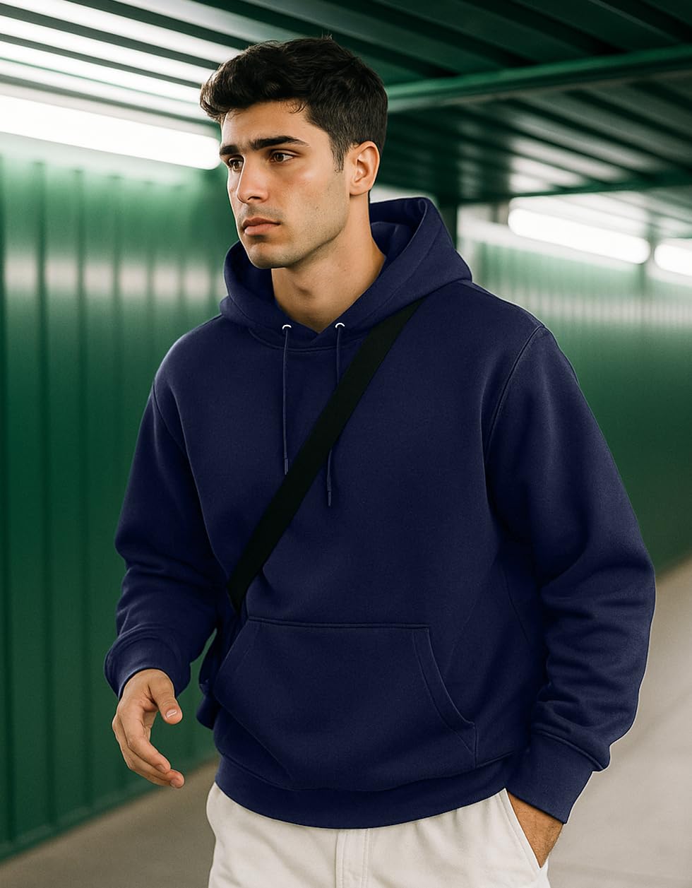 Veirdo Navy Cotton Fleece Hoodie for Men - Image 2