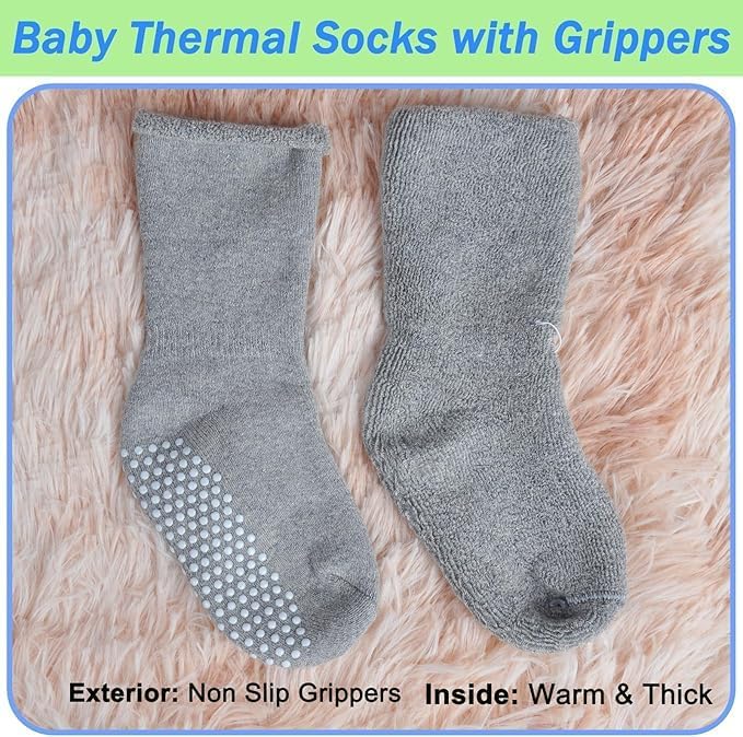 WKLOUYHE Baby Socks with Grips - Pink Blue Grey Green - Image 4