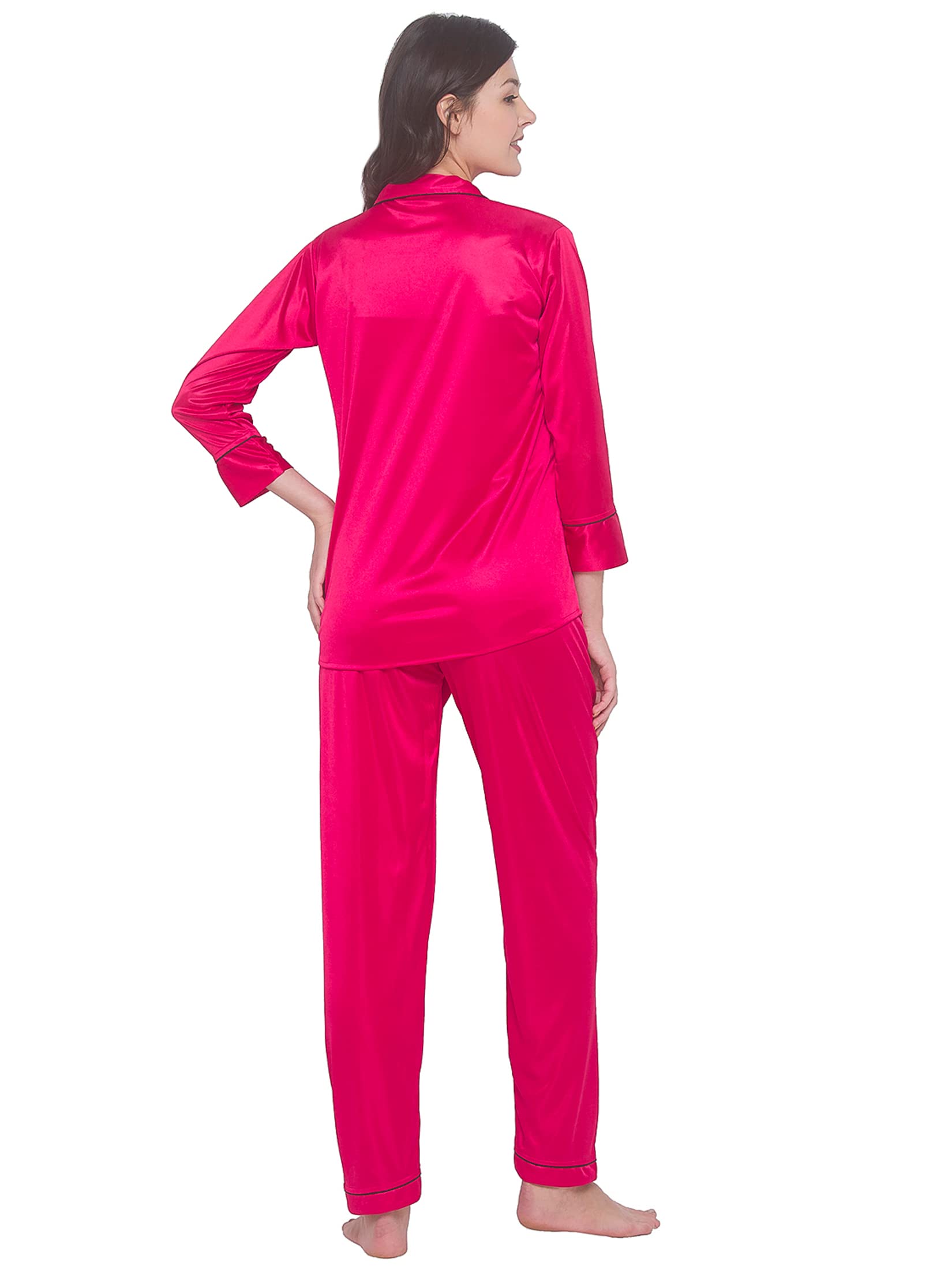 GarbGlide Women Satin Night Suit - Red - Image 3