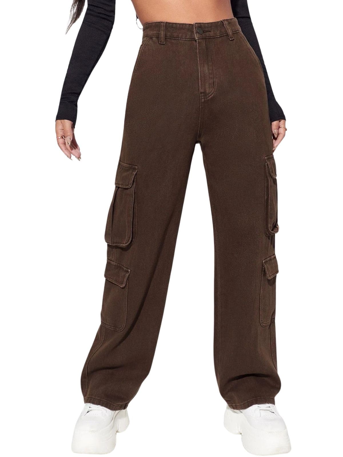 GRECIILOOKS High Rise Jeans for Women - Brown