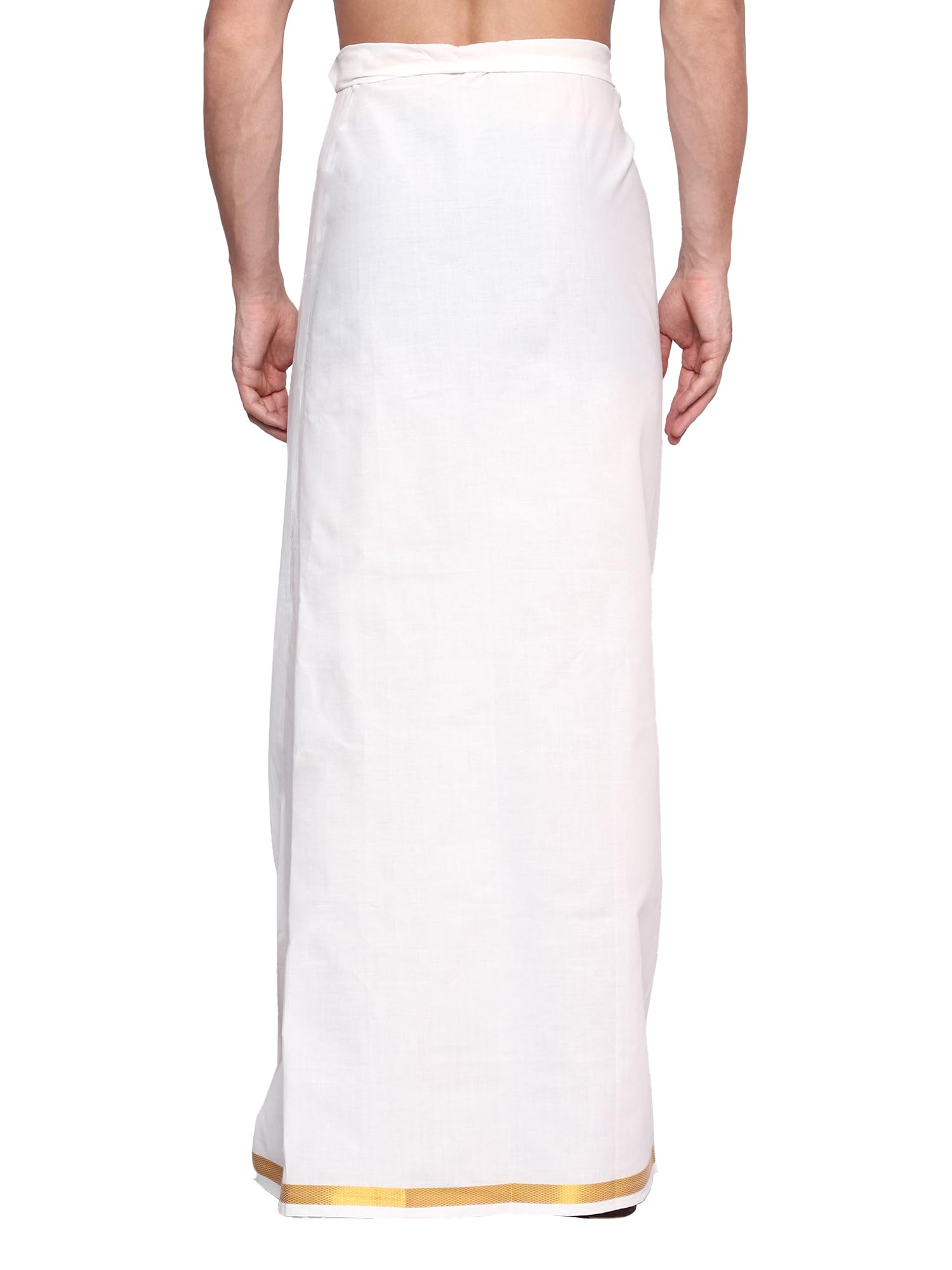 Gowri Tex Men's White Cotton Lungi with Gold Zari - Image 3