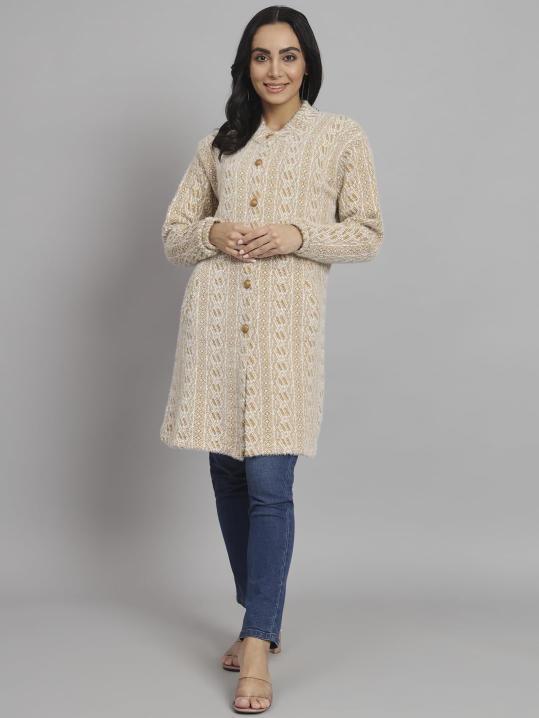 eWools Camel Woolen Long Coat Cardigan for Women - Image 5
