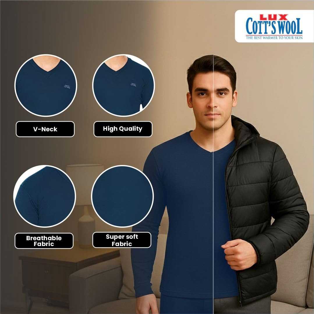 Lux Cottswool Men's Thermal Set - Blue - Image 4