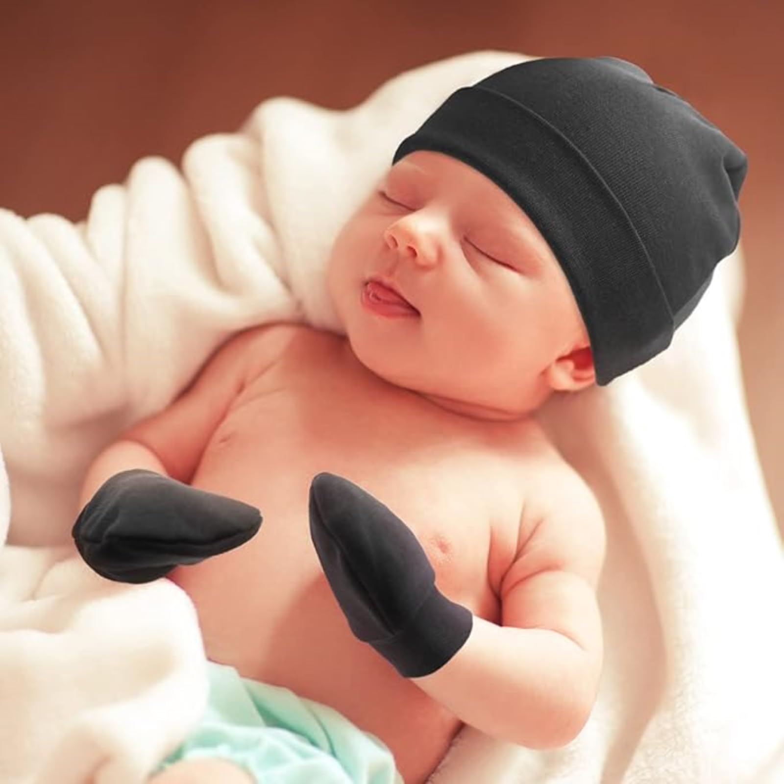 GarbGlide Newborn Baby Cotton Cap Mitten Booties Combo - Multicolor - Image 5