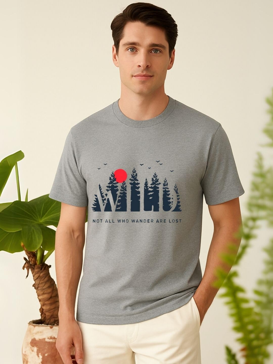 NOBERO Men's Olive Green Letter Print Cotton T-Shirt - Image 4