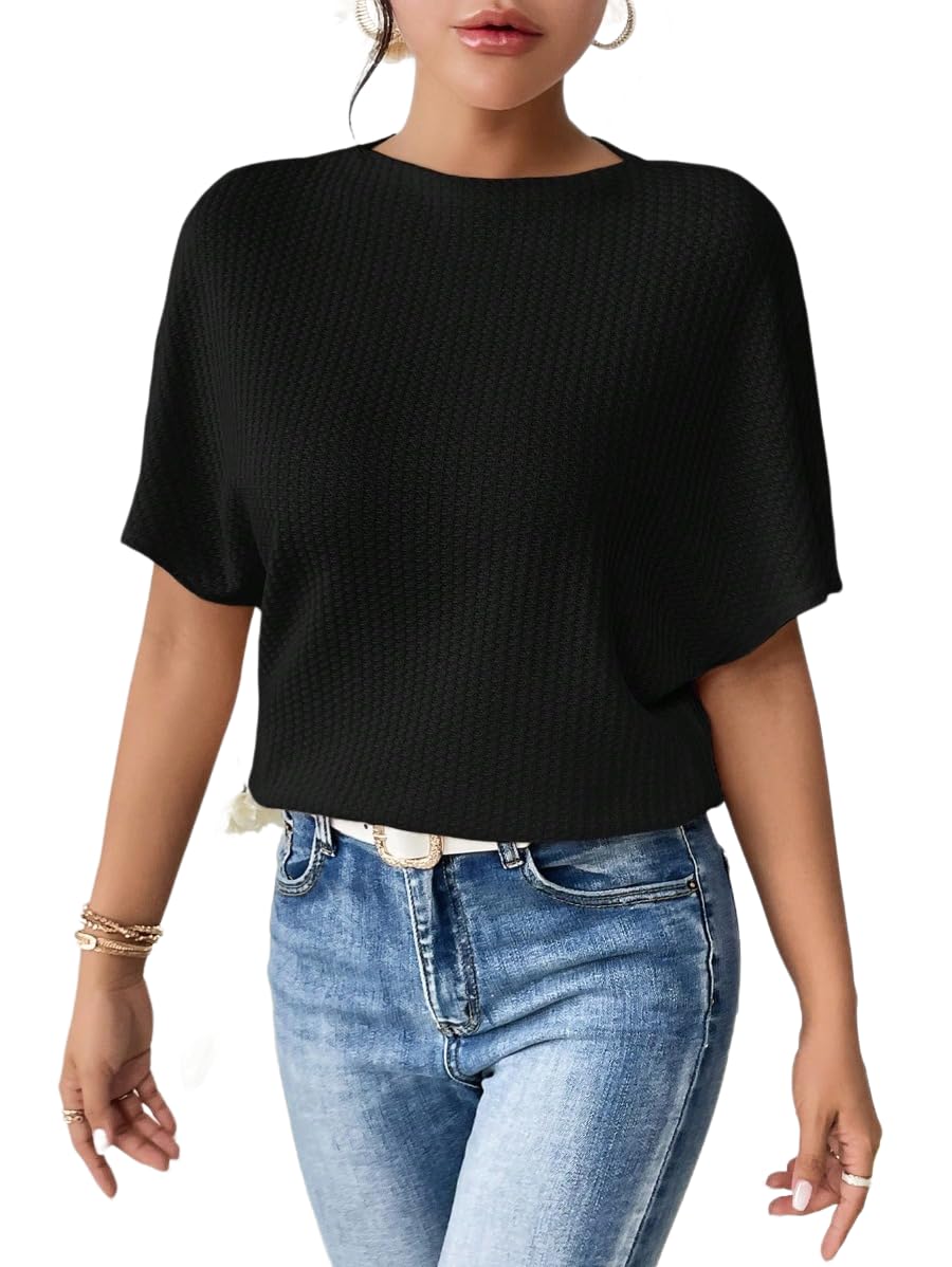 Zilcon Women's Waffle Knit Tunic Top - Black