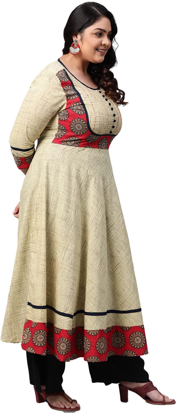 Yash Fashion Anarkali Kurta for Women - Beige Cotton - Image 3