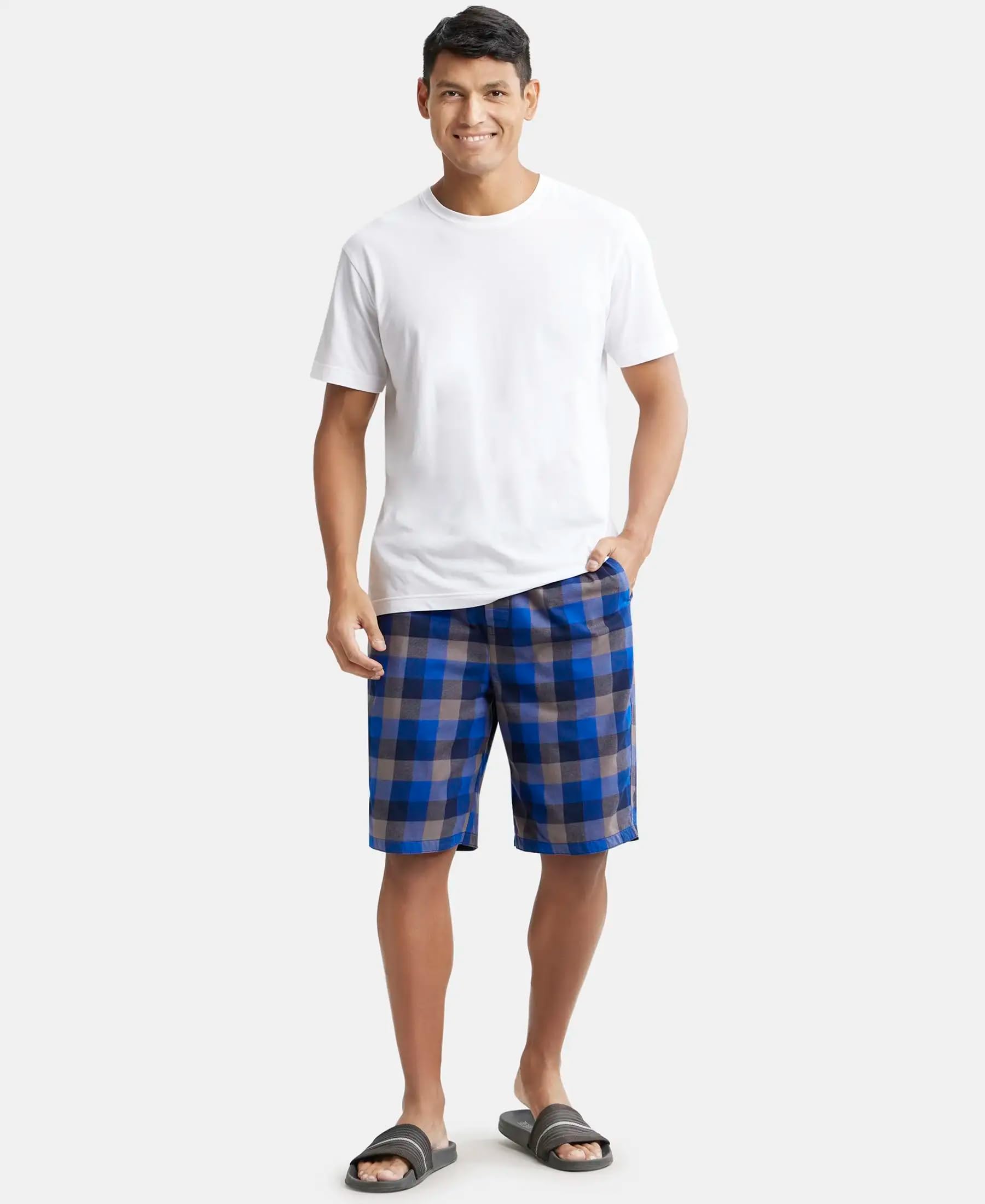 Jockey Men's Navy Grey Checkered Bermuda Shorts - Image 4