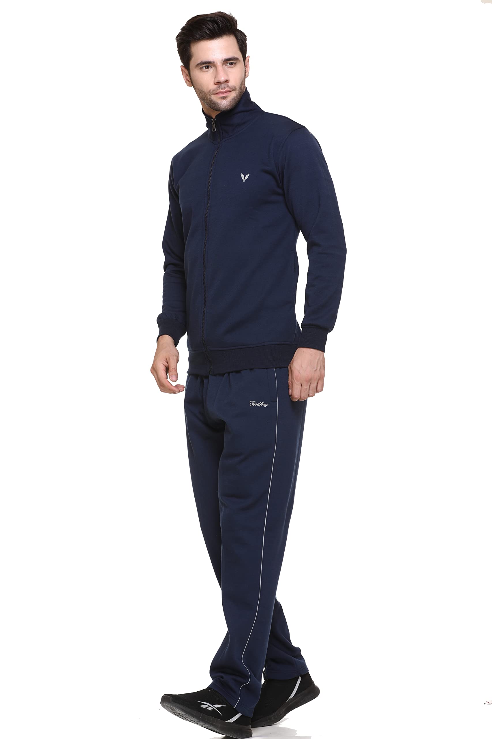 GODFREY Men's Zipper Tracksuit - High Neck Full Sleeve Cotton Fleece