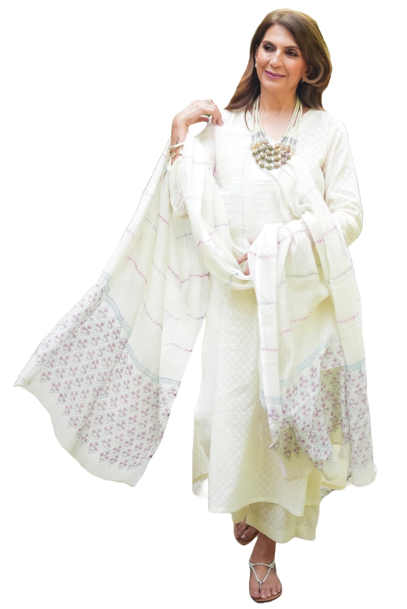 ANNI DESIGNER Women's Rayon Blend Kurta with Pant & Dupatta - White