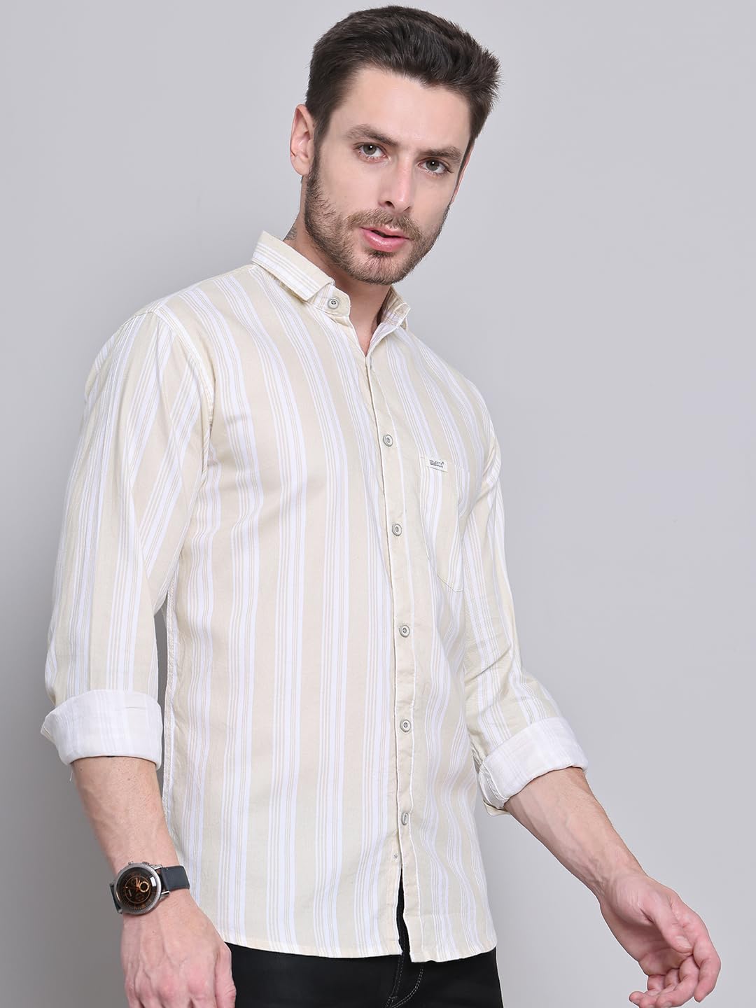 Majestic Man Classic Slim Fit Striped Cotton Shirt - Lemon - Image 2