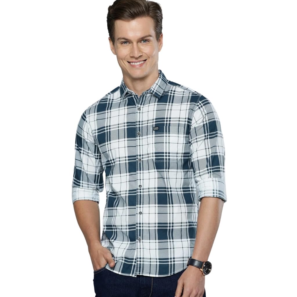 The Indian Garage Co Shirt for Men - White Checkered Slim Fit