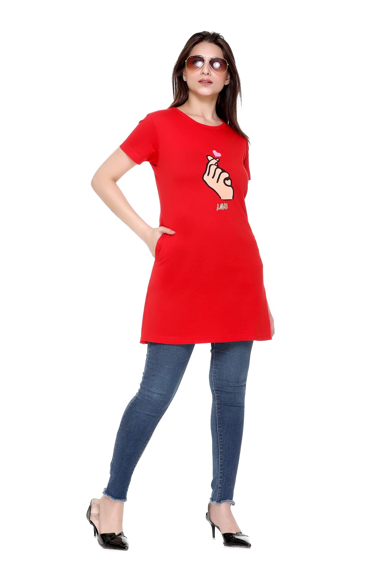 Plush Women's Cotton Printed T-Shirt - Red - Image 3