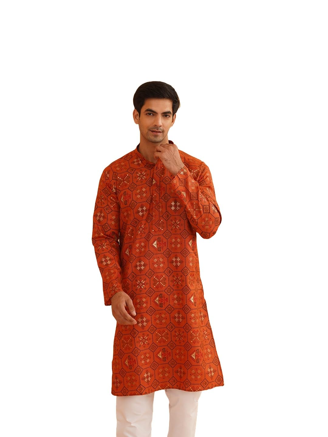 SOJANYA Men's Cotton Blend Kurta - Orange