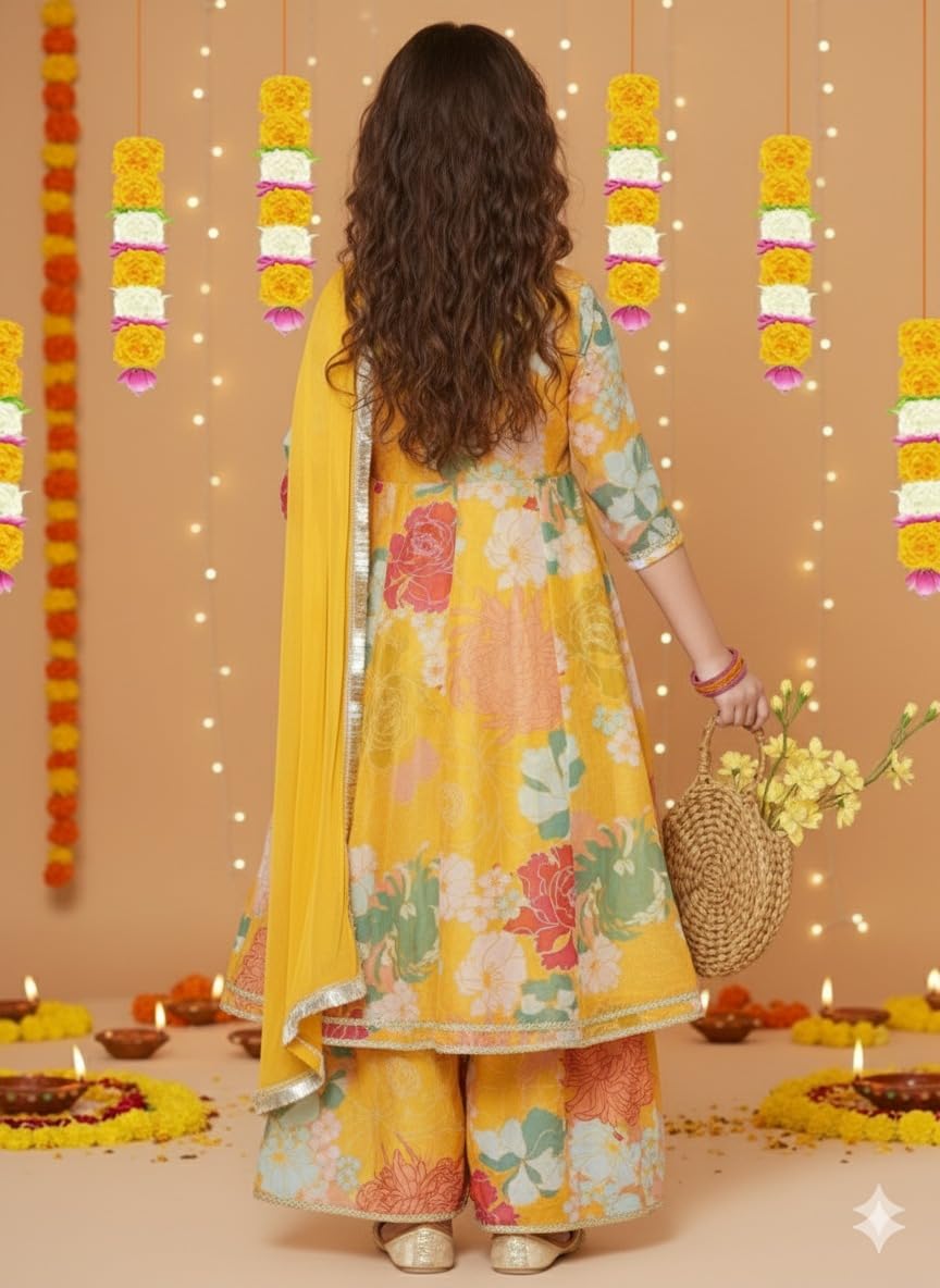 Naixa Girls Yellow Floral Sharara Suit - Image 5