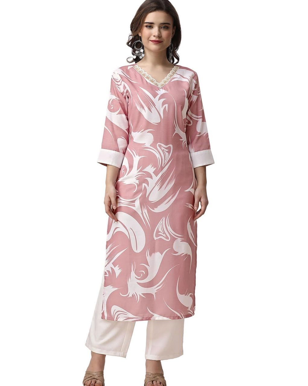 Sonu Fashion Women Rayon Kurti and Pant Set - Pink