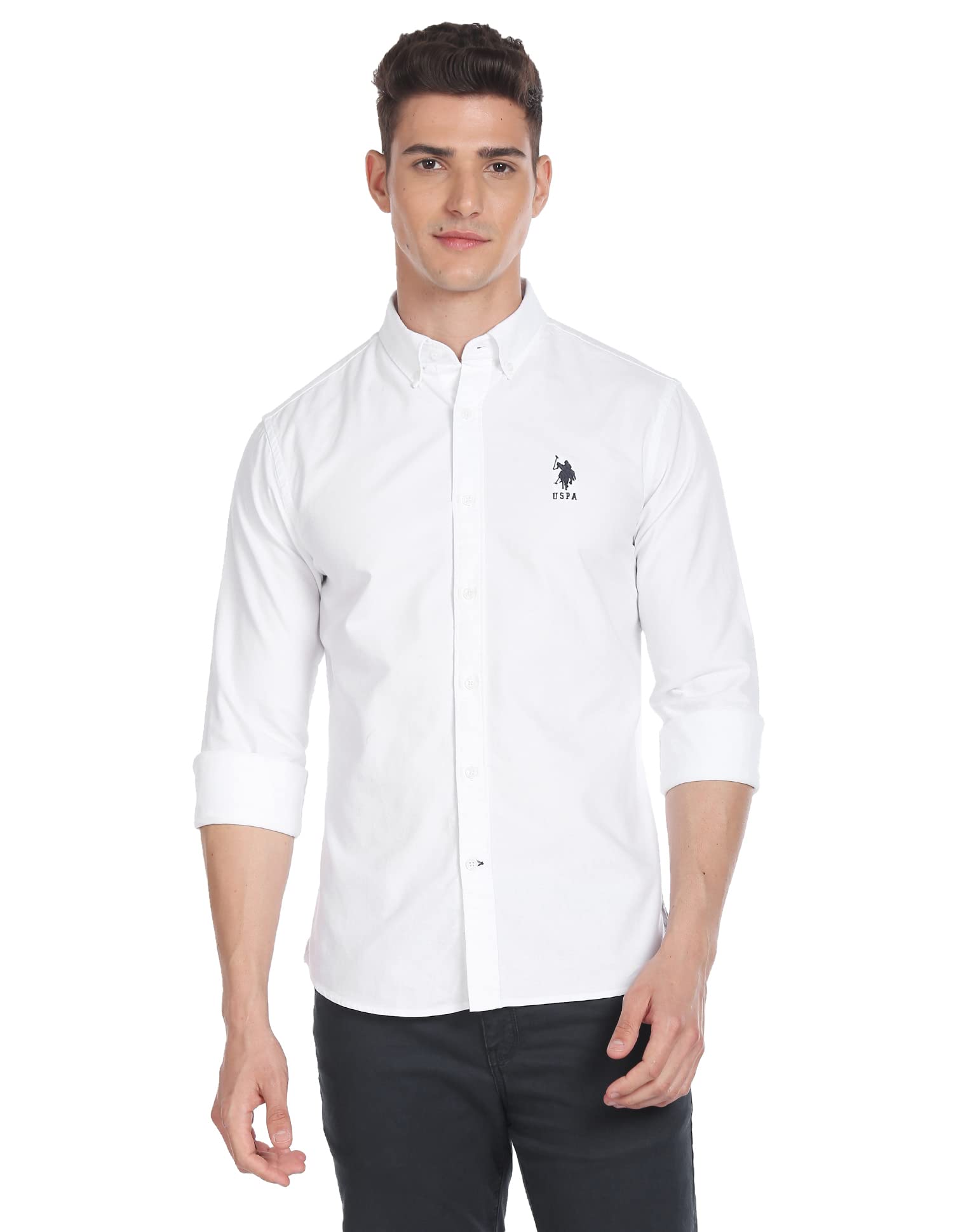 U.S. POLO ASSN. Men Cotton Solid Slim Fit Shirt - White