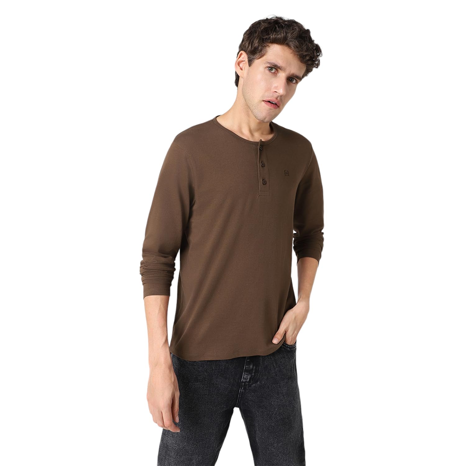 Urbano Fashion Men's Cocoa Brown Henley Neck T-Shirt