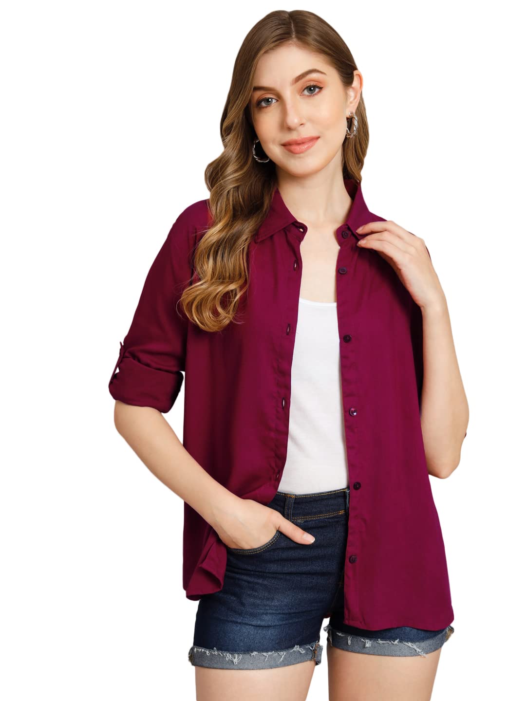 FUNDAY FASHION Women Boxy Fit Casual Shirt - Maroon