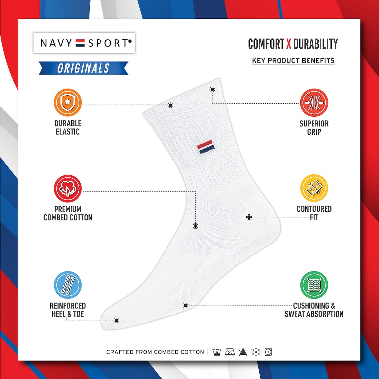 NAVYSPORT Men's Crew Length Socks - Cotton - Image 3