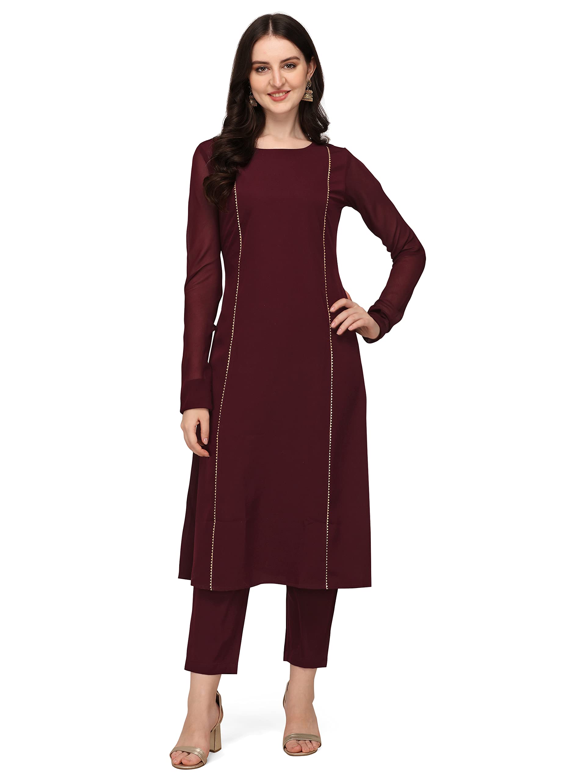 FIORRA Women's Maroon Kurta with Pant and Dupatta - Image 4