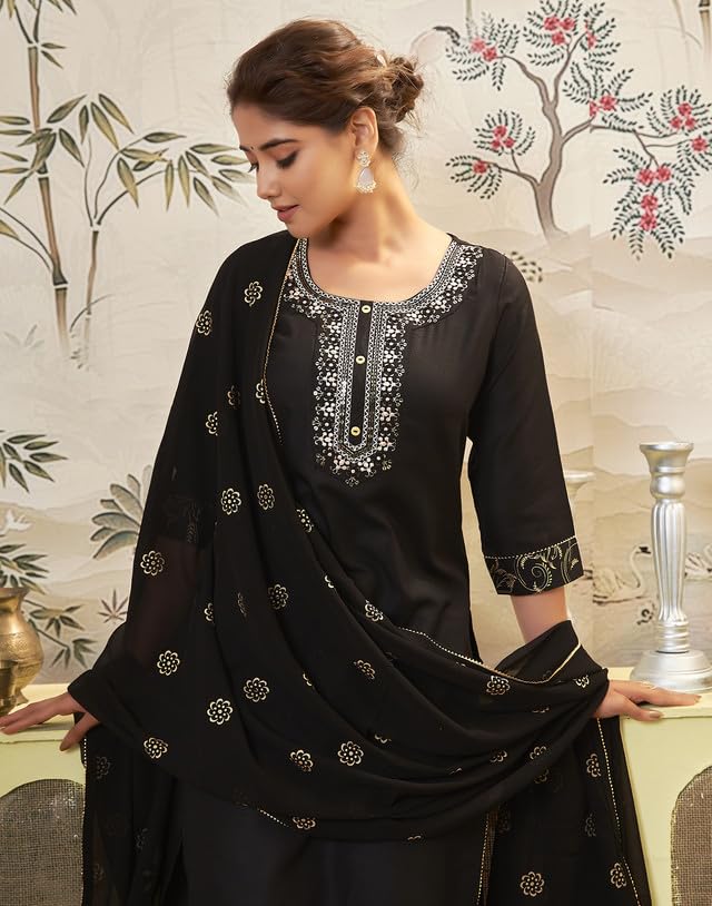 SIRIL Black Cotton Blend Kurta Set for Women - Image 3