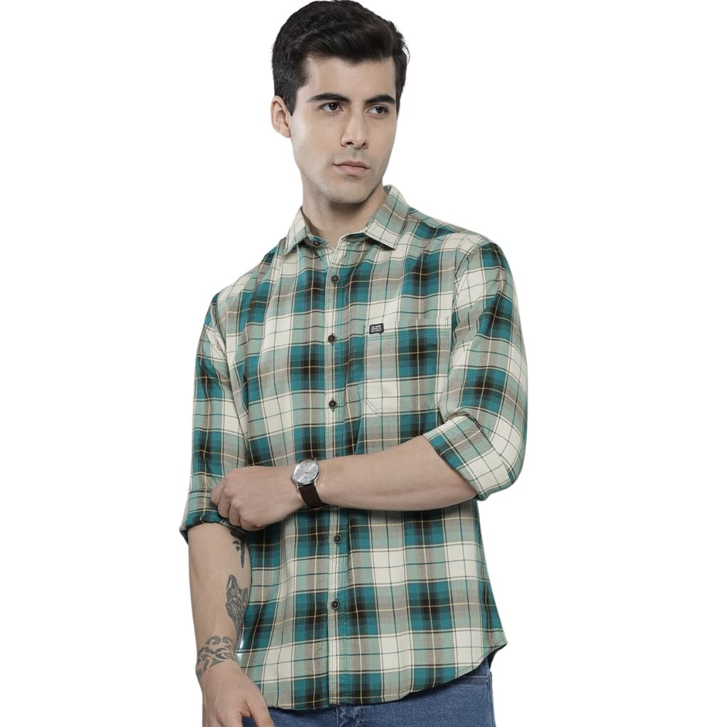 The Indian Garage Co Men's Green & White Checkered Casual Shirt